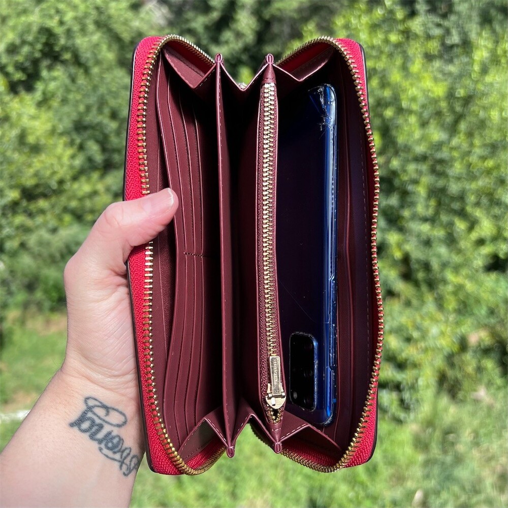 COACH Long Zip-Around Wallet RED Pebble Leather w Gold Hardware AUTHENTIC - Picture 3 of 13